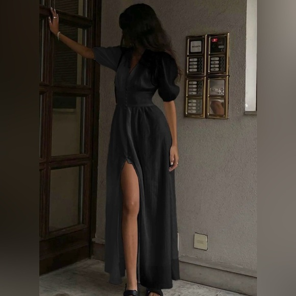 NWT Commense Frenchy Button Split Long Dress Black Medium - Picture 3 of 10